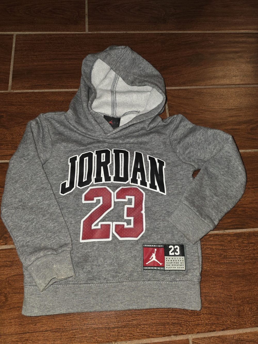 Jordan Gray Hoodie with Red 23 and Black Logo